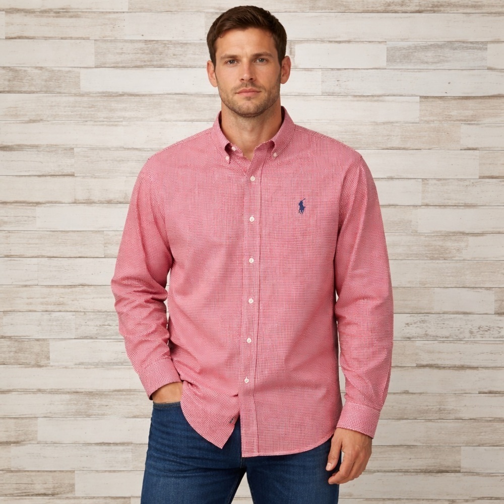 Ralph Lauren Blake 100% Cotton Red and White Plaid Casual Button Down Shirt